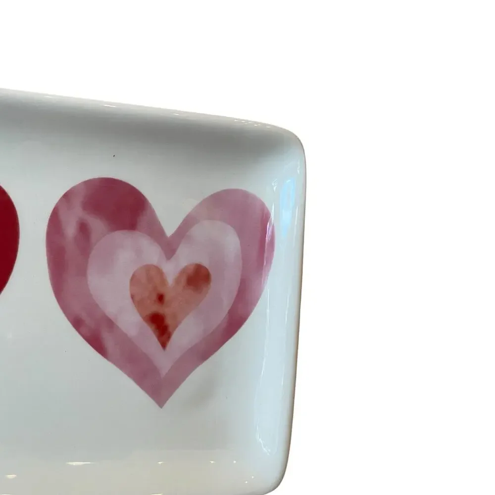 MAXCERA Hearts Serving Platter 5x11 Ceramic Pink Red Valentines Day Decor NEW